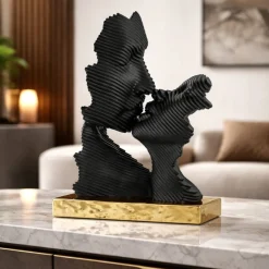 Soprammobili Moderni-Bongelli Preziosi Scultura da tavolo bacio stilizzato nero oro