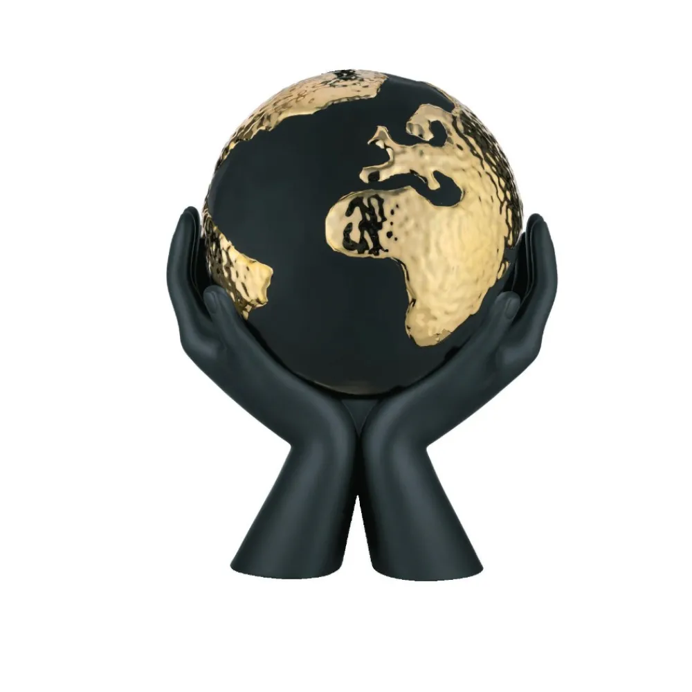 Soprammobili Moderni-Bongelli Preziosi Scultura da tavolo h36 mani mondo nero oro