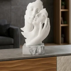 Soprammobili Moderni-Bongelli Preziosi Scultura facce mano h34 base marmo bianco