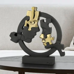 Soprammobili Moderni-Bongelli Preziosi Scultura soprammobile volti puzzle nero oro