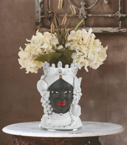 Soprammobili Moderni-Bongelli Preziosi Scultura testa di moro lei h28 ceramica nero