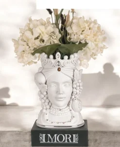 Soprammobili Moderni-Bongelli Preziosi Scultura testa di moro lei vaso bianco