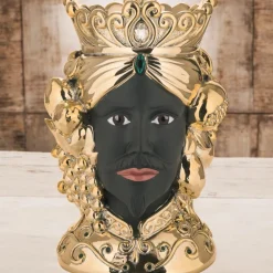 Soprammobili Moderni-Bongelli Preziosi Scultura testa di moro lui h28 oro nero