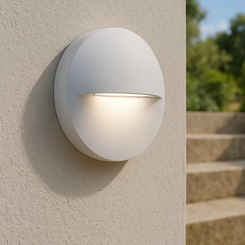 Segnapasso Led-Selezionato da Mazzolaluce Segnapasso led bianco per parete da esterno rotondo 3w 3000k