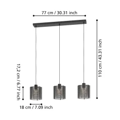 Lampadari Cucina-Eglo Segovia lampadario da cucina 3 luci con paralumi in legno