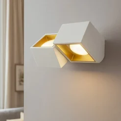 Applique Da Parete-Sforzin Illuminazione Sforzin nasso applique in gesso bianco dettagli oro due luci