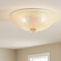 Plafoniere Moderne-Ideal Lux Shell pl4 plafoniera per camera da letto vetro ambra granigliato