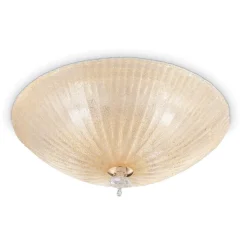 Plafoniere Moderne-Ideal Lux Shell pl6 plafoniera 60cm rotonda vetro ambra da cucina
