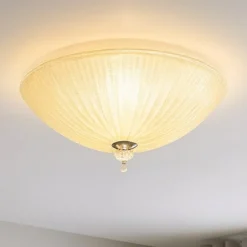 Plafoniere Moderne-Ideal Lux Shell pl3 plafoniera camera da letto rotonda vetro granigliato ambra