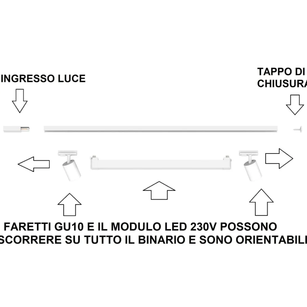 Illuminazione A Binario-Selezionato da Mazzolaluce Sistema a binario 300cm angolare monofase bianco con 7 spot e27 orientabili