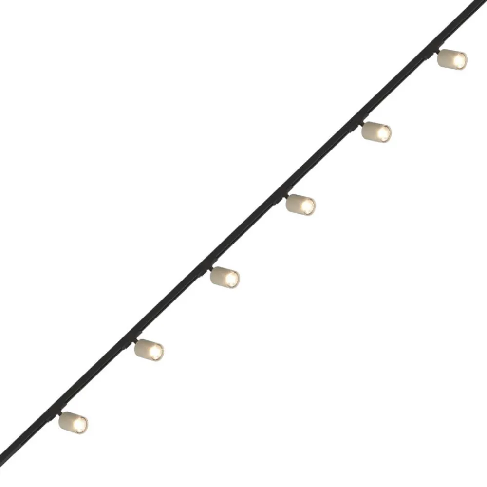 Illuminazione A Binario-Selezionato da Mazzolaluce Sistema binario 200cm nero elettrificato con 6 spot sabbia monofase