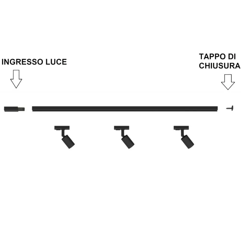 Illuminazione A Binario-Top Light Sistema binario monofase nero 100cm 3 spot orientabili gu10