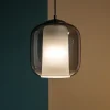 Lampade A Sospensione-Ondaluce So bonnie 2 fume lampada a sospensione vetro per bancone base nero