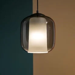 Lampade A Sospensione-Ondaluce So bonnie 2 fume lampada a sospensione vetro per bancone base nero