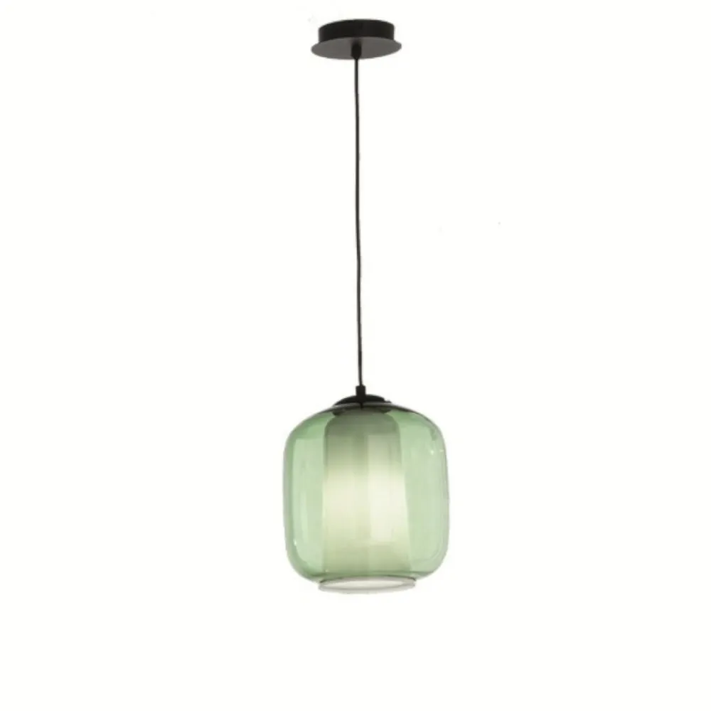 Lampade A Sospensione-Ondaluce So bonnie 2 lampada a sospensione vetro verde moderna base nero