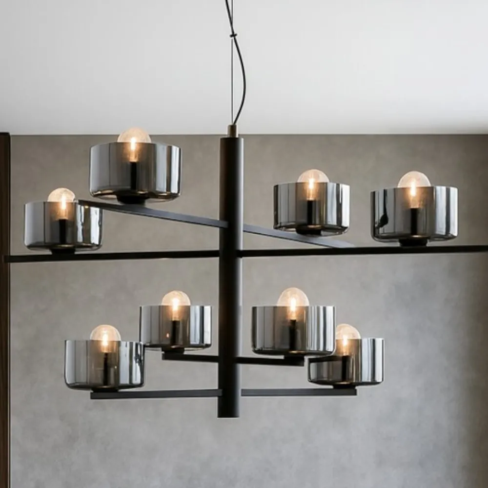Lampadari Moderni-Ondaluce So figaro lampadario moderno 8 luci nero per salotto
