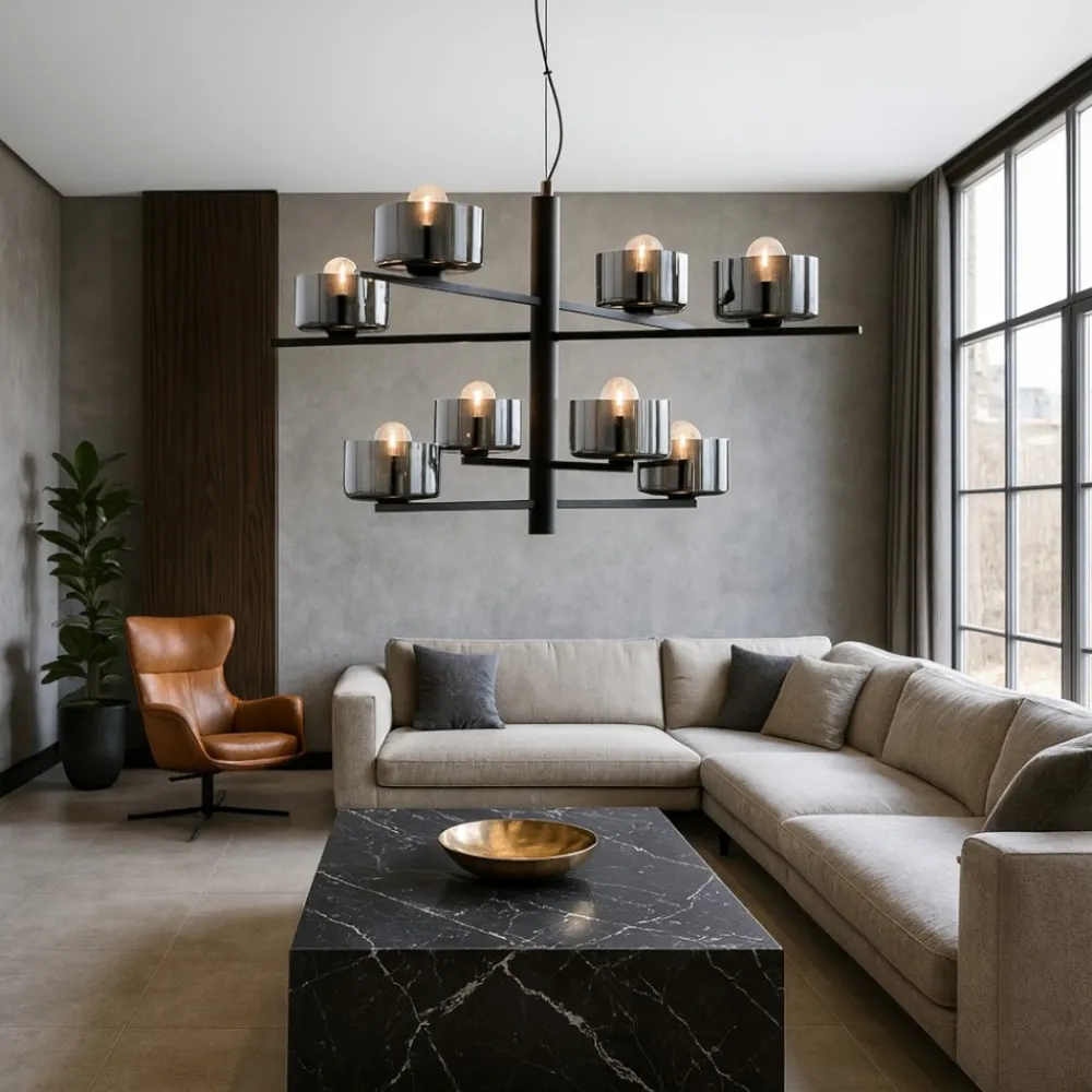 Lampadari Moderni-Ondaluce So figaro lampadario moderno 8 luci nero per salotto