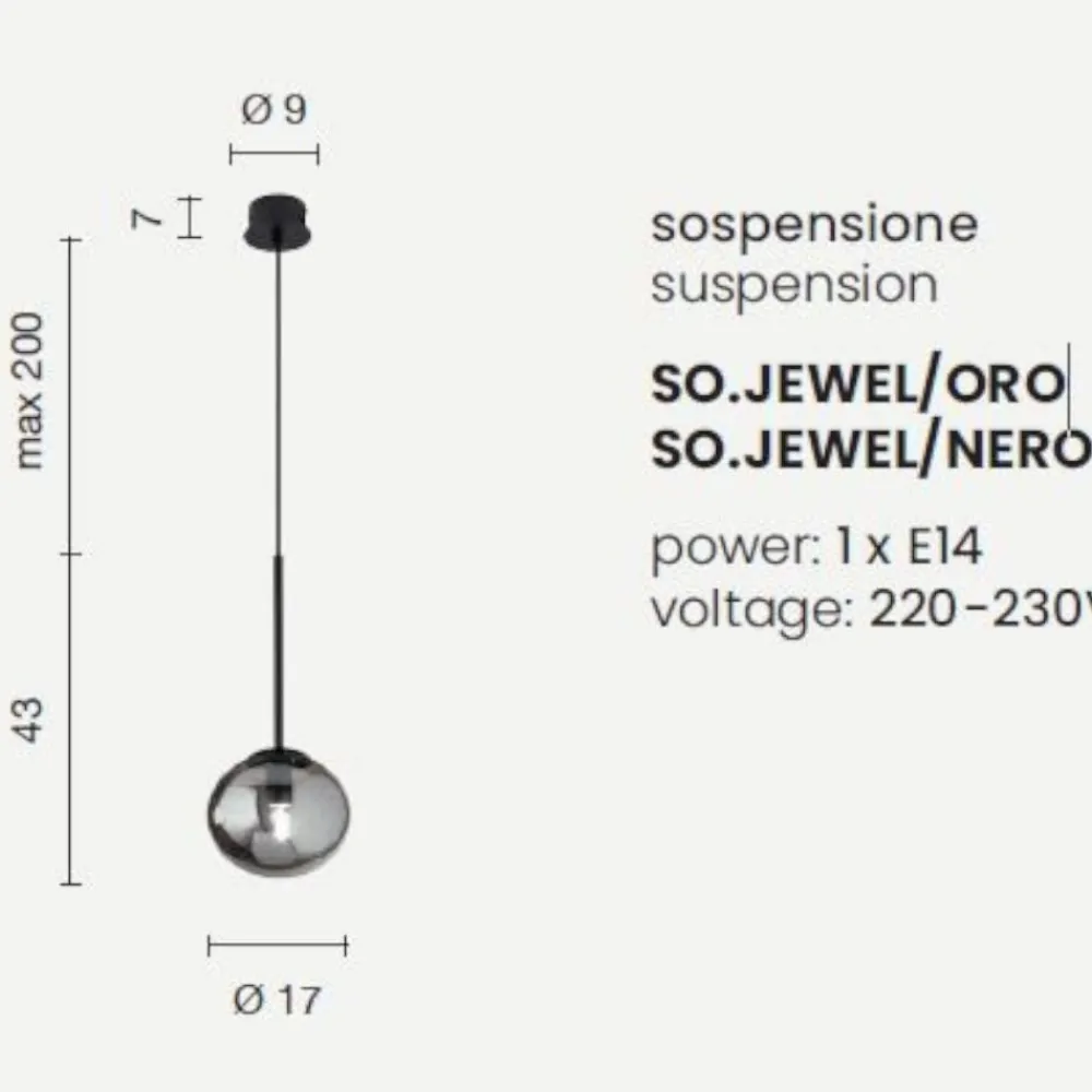 Lampade A Sospensione-Ondaluce So jewel lampada a sospensione oro sfera vetro