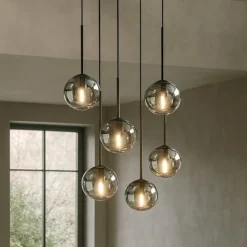 Lampadari Moderni-Ondaluce So jewel lampadario 6 luci nero 6 sfere vetro fume