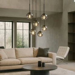 Lampadari Moderni-Ondaluce So jewel lampadario 6 luci nero 6 sfere vetro fume
