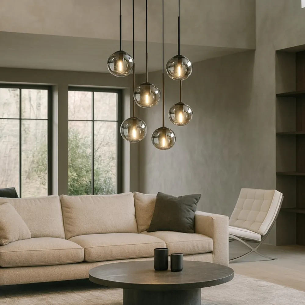 Lampadari Moderni-Ondaluce So jewel lampadario 6 luci nero 6 sfere vetro fume