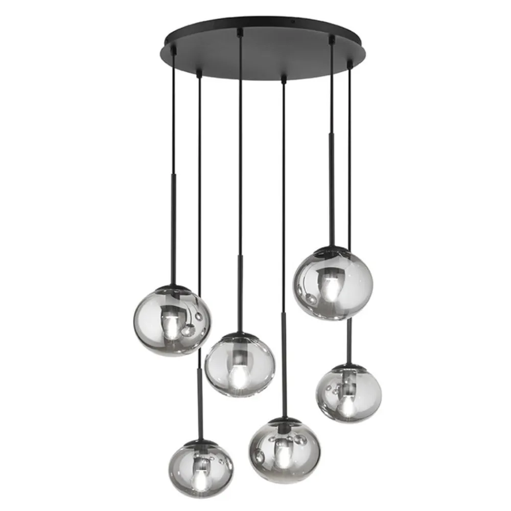 Lampadari Moderni-Ondaluce So jewel lampadario 6 luci nero 6 sfere vetro fume