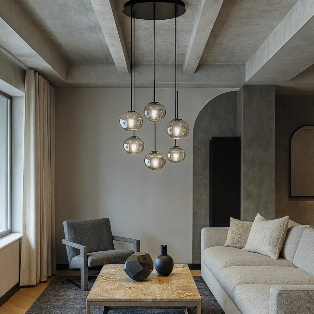 Lampadari Moderni-Ondaluce So jewel lampadario 6 luci nero 6 sfere vetro fume