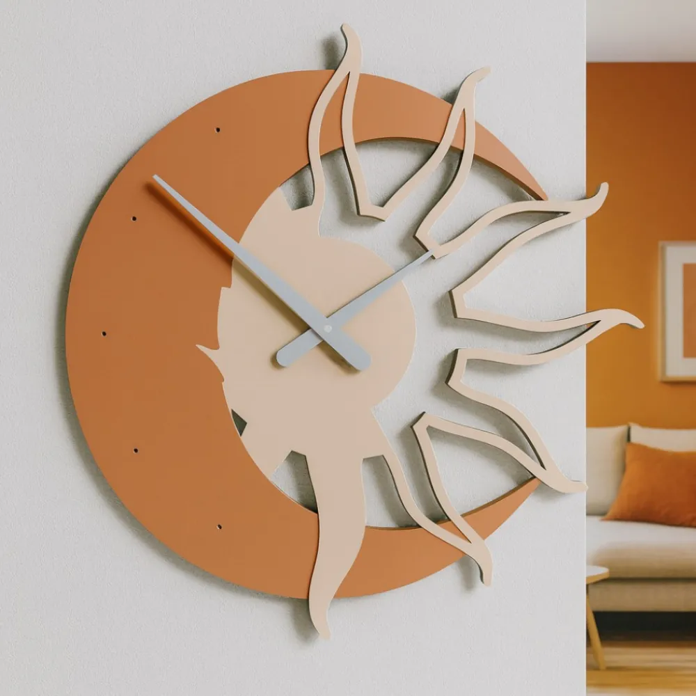 Orologi Da Parete Moderni-Selezionato da Mazzolaluce Sole luna orologio 60 da parete moderno legno colore terracotta