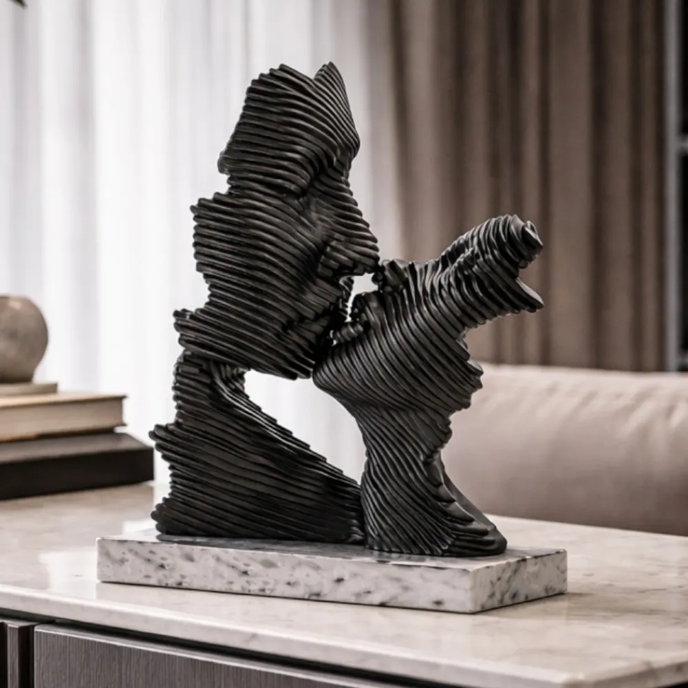 Soprammobili Moderni-Bongelli Preziosi Soprammobile scultura bacio stilizzato nero argento