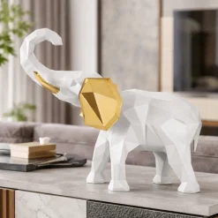 Soprammobili Moderni-Bongelli Preziosi Soprammobile elefante bianco oro 17x14cm design