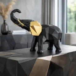 Soprammobili Moderni-Bongelli Preziosi Soprammobile scultura elefante 32x27cm nero oro