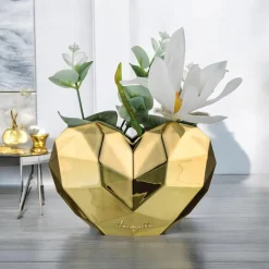 Soprammobili Moderni-Bongelli Preziosi Soprammobile vaso grande cuore design oro h20