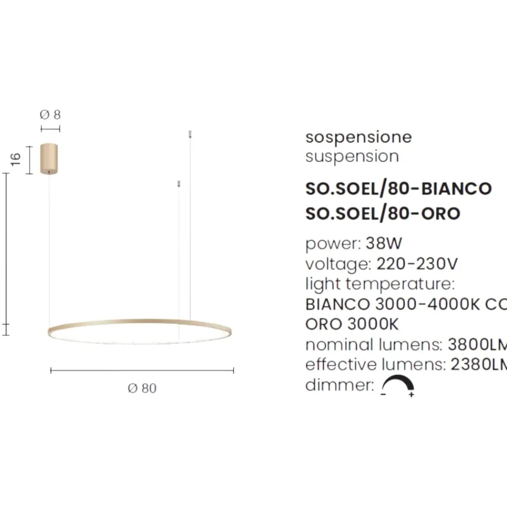 Lampadari Moderni-Ondaluce So soel 80 bianco lampadario cerchio led moderno