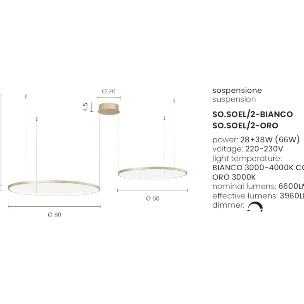 Lampadari Moderni-Ondaluce So soel 2 bianco lampadario moderno cerchi led