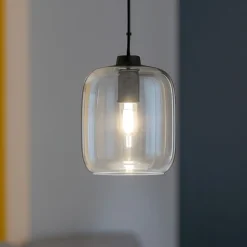 Lampade A Sospensione-Ondaluce So verve 3 sospensione singola vetro trasparente base nero