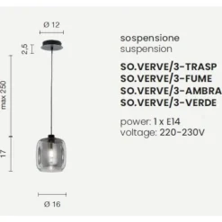 Lampade A Sospensione-Ondaluce So verve 3 sospensione singola vetro trasparente base nero