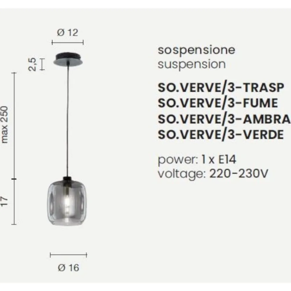 Lampade A Sospensione-Ondaluce So verve 3 sospensione singola vetro trasparente base nero