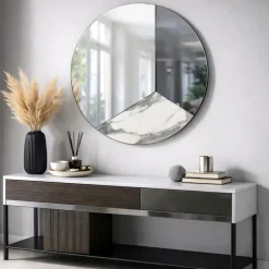 Specchi Da Parete-Selezionato da Mazzolaluce Specchio da parete 80cm per ingresso moderno fume-marmo laminato bianco