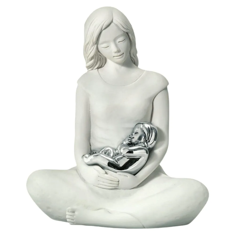 Soprammobili Moderni-Bongelli Preziosi Statuina maternita seduta bambino argento h18