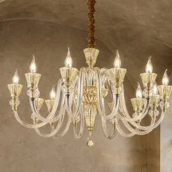 Lampadari Moderni-Ideal Lux Strauss sp12 lampadario di cristallo 12 bracci goccia ambra e oro rosa