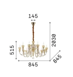 Lampadari Moderni-Ideal Lux Strauss sp12 lampadario di cristallo 12 bracci goccia ambra e oro rosa