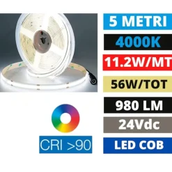 Strisce Led-Selezionato da Mazzolaluce Strip led cob 11,2w-mt 4000k 24vdc bobina 5mt cri90