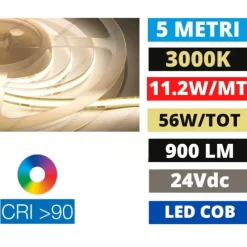 Strisce Led-Selezionato da Mazzolaluce Striscia led cob 3000k 11,2w-mt 24vdc bobina 5mt cri90