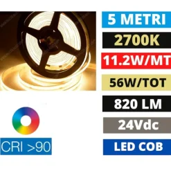 Strisce Led-Selezionato da Mazzolaluce Striscia led cob 2700k 11,2w-mt 24vdc cri90 bobina 5mt