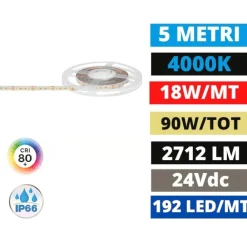 Strisce Led-Gea Luce Striscia led per esterno bobina 5mt 18w-mt 4000k ip66 24v dc