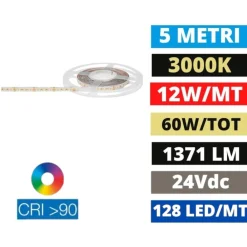 Strisce Led-Gea Luce Striscia led smd bobina 5 mt 12w-mt 3000k cri90 24v dc
