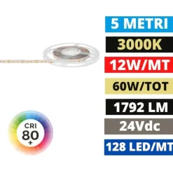 Strisce Led-Gea Luce Striscia led 24vdc bobina 5mt 12w-mt 3000k