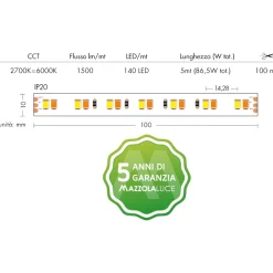Strisce Led-Selezionato da Mazzolaluce Striscia led 24vdc da 2700k a 6000k 17,3w-mt ip65 da esterno