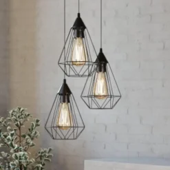 Lampadari Moderni-Eglo Tarbes lampadario nero 3 luci per soggiorno