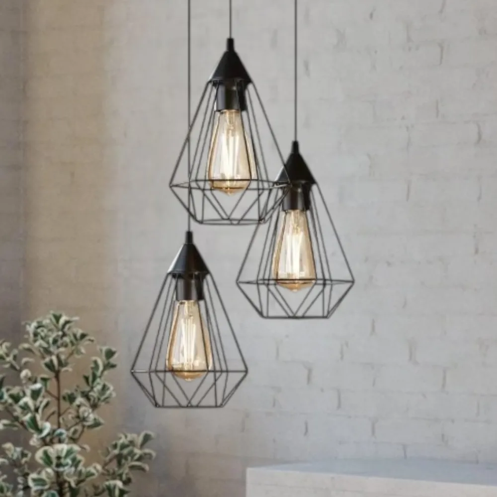 Lampadari Moderni-Eglo Tarbes lampadario nero 3 luci per soggiorno